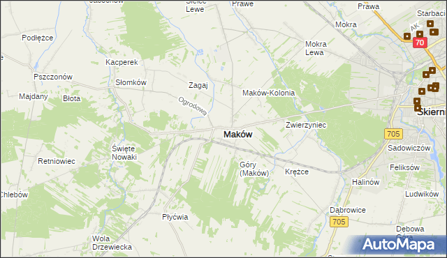 mapa Maków powiat skierniewicki, Maków powiat skierniewicki na mapie Targeo