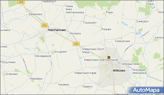 mapa Małachowo-Złych Miejsc, Małachowo-Złych Miejsc na mapie Targeo