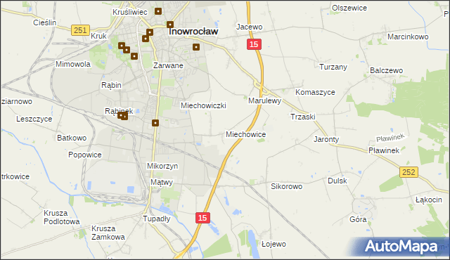 mapa Miechowice gmina Inowrocław, Miechowice gmina Inowrocław na mapie Targeo