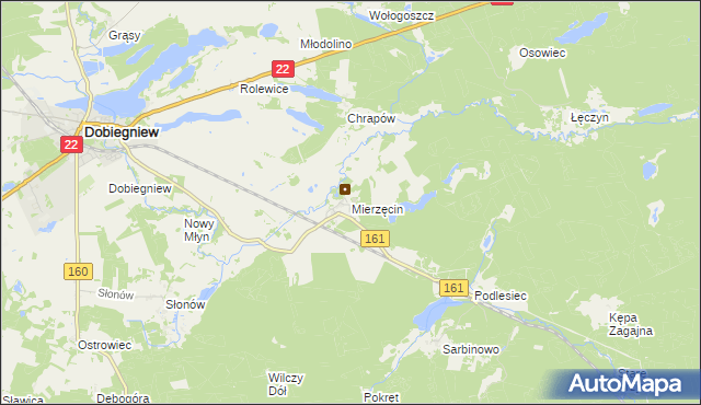 mapa Mierzęcin gmina Dobiegniew, Mierzęcin gmina Dobiegniew na mapie Targeo