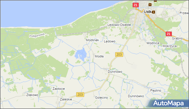 mapa Modła gmina Ustka, Modła gmina Ustka na mapie Targeo