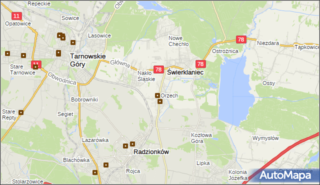 mapa Orzech, Orzech na mapie Targeo