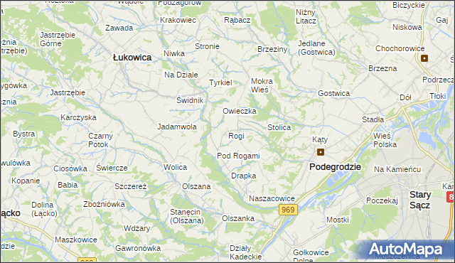 mapa Rogi gmina Podegrodzie, Rogi gmina Podegrodzie na mapie Targeo