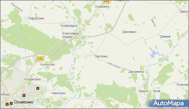 mapa Sarnowo gmina Kozłowo, Sarnowo gmina Kozłowo na mapie Targeo