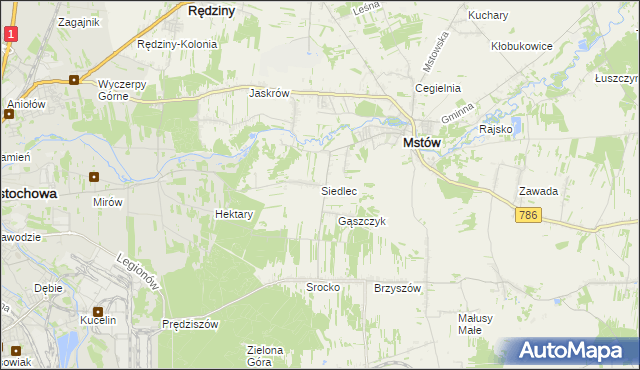 mapa Siedlec gmina Mstów, Siedlec gmina Mstów na mapie Targeo