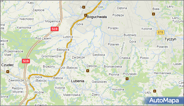 mapa Siedliska gmina Lubenia, Siedliska gmina Lubenia na mapie Targeo