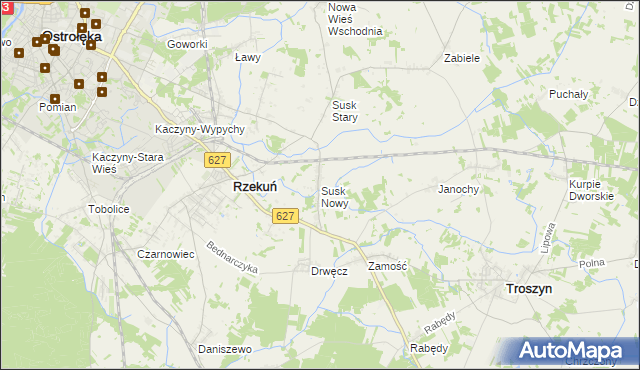 mapa Susk Nowy gmina Rzekuń, Susk Nowy gmina Rzekuń na mapie Targeo