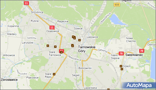 mapa Tarnowskie Góry, Tarnowskie Góry na mapie Targeo