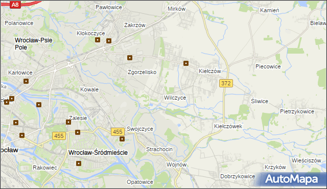 mapa Wilczyce gmina Długołęka, Wilczyce gmina Długołęka na mapie Targeo