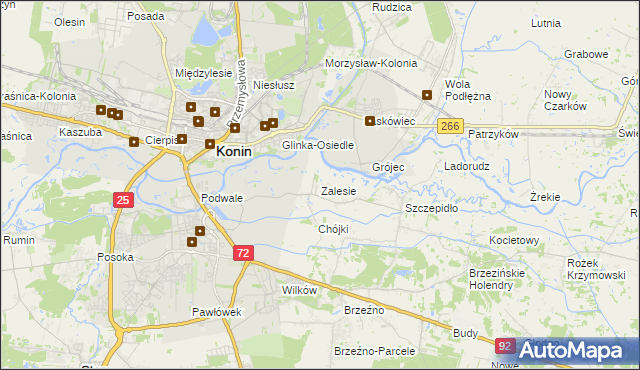 mapa Zalesie gmina Krzymów, Zalesie gmina Krzymów na mapie Targeo