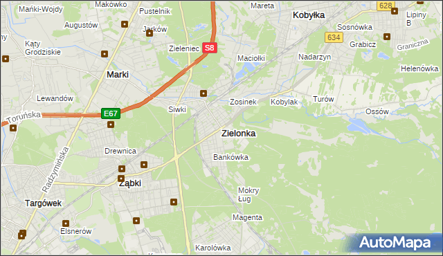 mapa Zielonka powiat wołomiński, Zielonka powiat wołomiński na mapie Targeo