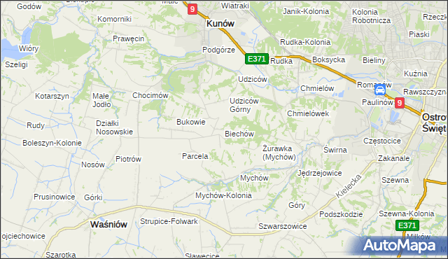 mapa Biechów gmina Kunów, Biechów gmina Kunów na mapie Targeo