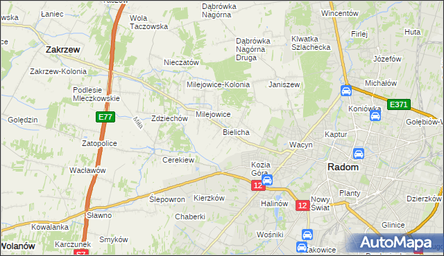 mapa Bielicha, Bielicha na mapie Targeo