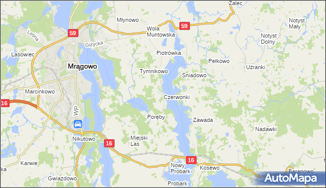 mapa Czerwonki gmina Mrągowo, Czerwonki gmina Mrągowo na mapie Targeo