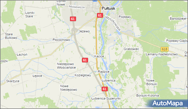 mapa Kacice gmina Pułtusk, Kacice gmina Pułtusk na mapie Targeo