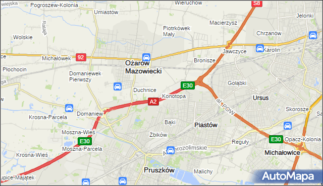 mapa Konotopa gmina Ożarów Mazowiecki, Konotopa gmina Ożarów Mazowiecki na mapie Targeo