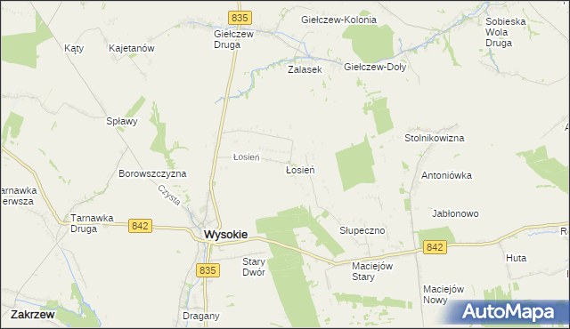 mapa Łosień gmina Wysokie, Łosień gmina Wysokie na mapie Targeo