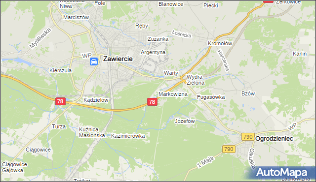 mapa Markowizna gmina Ogrodzieniec, Markowizna gmina Ogrodzieniec na mapie Targeo