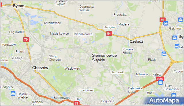 mapa Siemianowice Śląskie, Siemianowice Śląskie na mapie Targeo