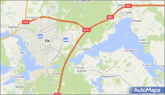 mapa Szeligi gmina Ełk, Szeligi gmina Ełk na mapie Targeo