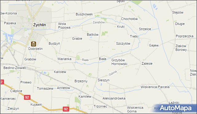 mapa Biała gmina Żychlin, Biała gmina Żychlin na mapie Targeo