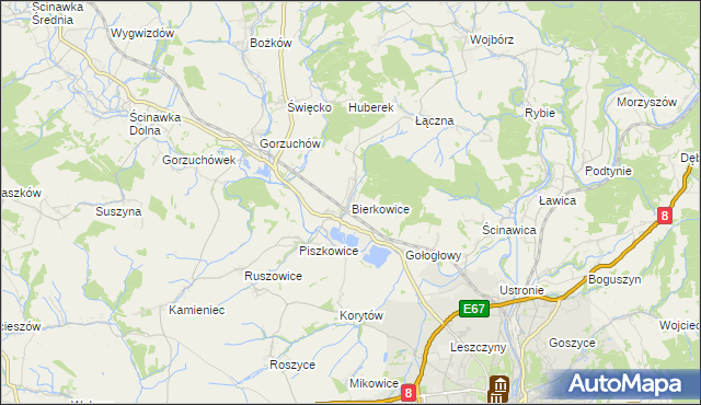 mapa Bierkowice, Bierkowice na mapie Targeo