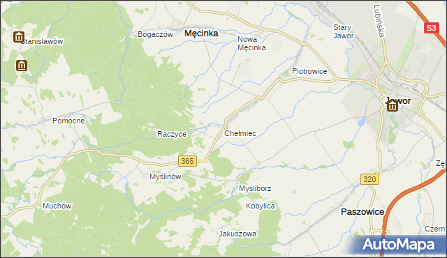 mapa Chełmiec gmina Męcinka, Chełmiec gmina Męcinka na mapie Targeo