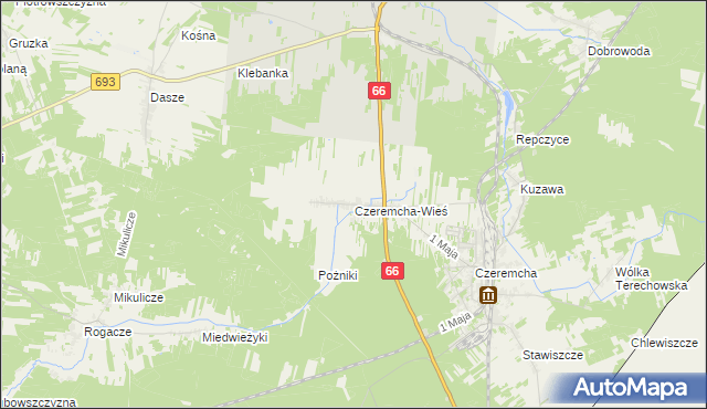 mapa Czeremcha-Wieś, Czeremcha-Wieś na mapie Targeo