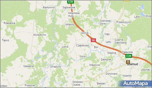 mapa Częstkowo gmina Szemud, Częstkowo gmina Szemud na mapie Targeo