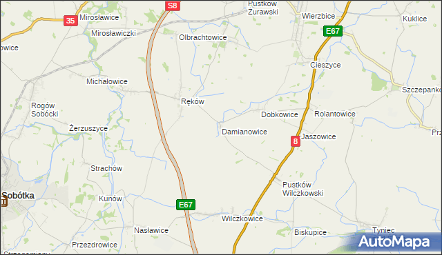 mapa Damianowice, Damianowice na mapie Targeo