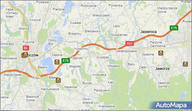 mapa Grodziec gmina Jasienica, Grodziec gmina Jasienica na mapie Targeo