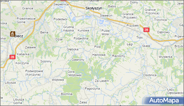 mapa Harklowa gmina Skołyszyn, Harklowa gmina Skołyszyn na mapie Targeo