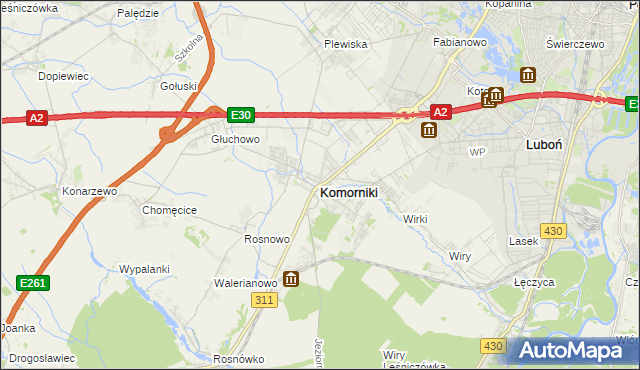 mapa Komorniki powiat poznański, Komorniki powiat poznański na mapie Targeo