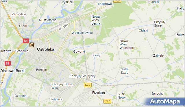mapa Ławy gmina Rzekuń, Ławy gmina Rzekuń na mapie Targeo