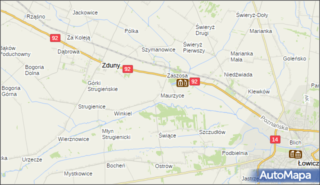 mapa Maurzyce, Maurzyce na mapie Targeo