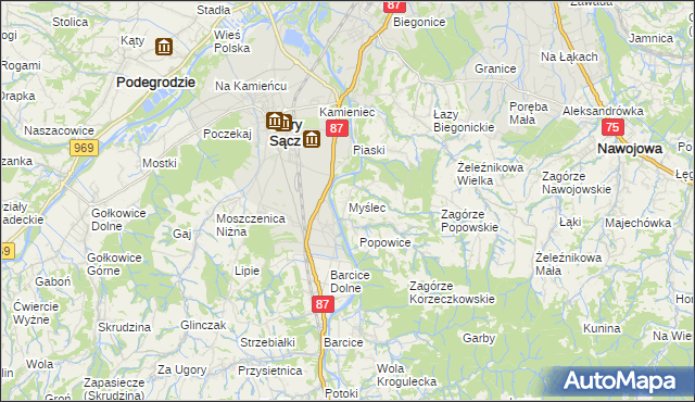 mapa Myślec, Myślec na mapie Targeo