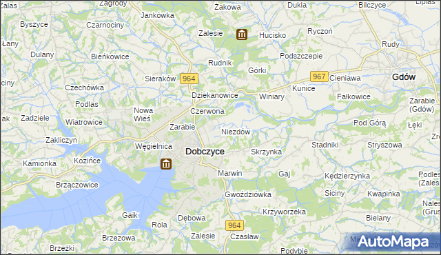 mapa Niezdów gmina Dobczyce, Niezdów gmina Dobczyce na mapie Targeo