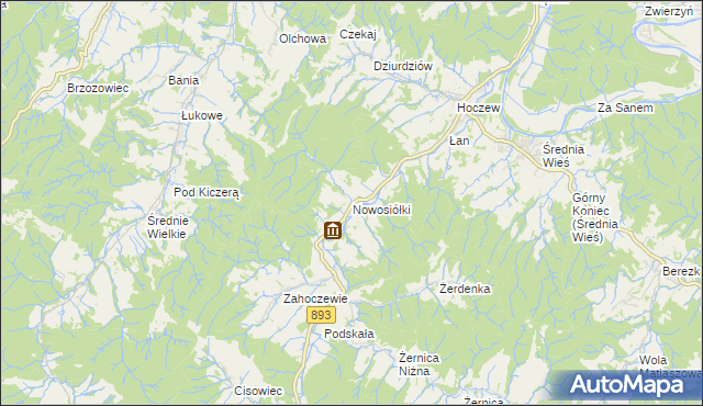 mapa Nowosiółki gmina Baligród, Nowosiółki gmina Baligród na mapie Targeo