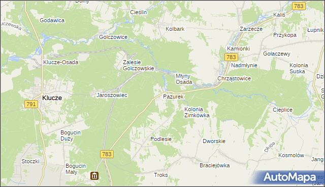 mapa Pazurek, Pazurek na mapie Targeo