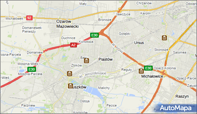 mapa Piastów powiat pruszkowski, Piastów powiat pruszkowski na mapie Targeo
