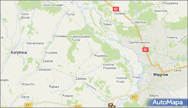 mapa Popielów gmina Liw, Popielów gmina Liw na mapie Targeo