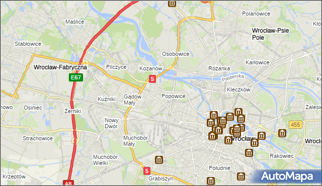 mapa Popowice gmina Wrocław, Popowice gmina Wrocław na mapie Targeo