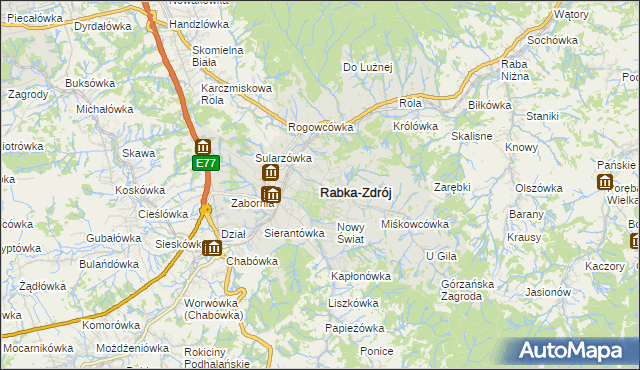 mapa Rabka-Zdrój, Rabka-Zdrój na mapie Targeo