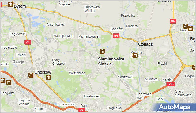 mapa Siemianowice Śląskie, Siemianowice Śląskie na mapie Targeo