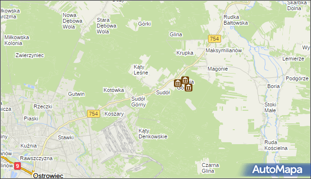 mapa Sudół gmina Bodzechów, Sudół gmina Bodzechów na mapie Targeo