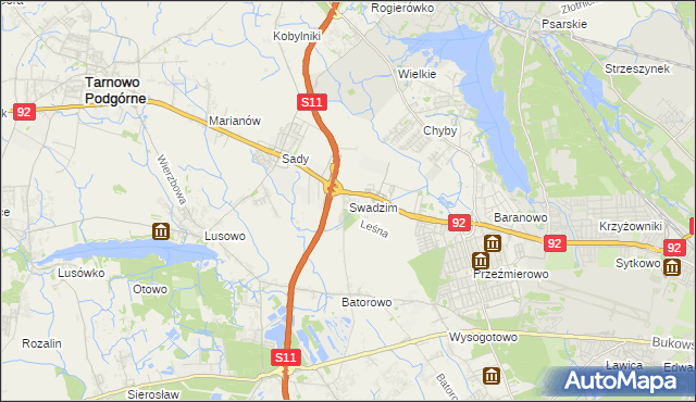 mapa Swadzim gmina Tarnowo Podgórne, Swadzim gmina Tarnowo Podgórne na mapie Targeo