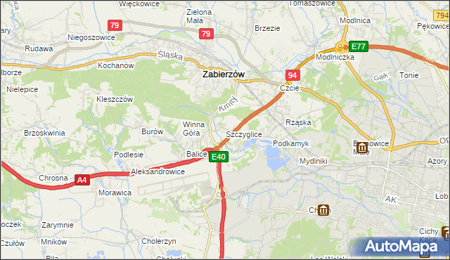 mapa Szczyglice gmina Zabierzów, Szczyglice gmina Zabierzów na mapie Targeo