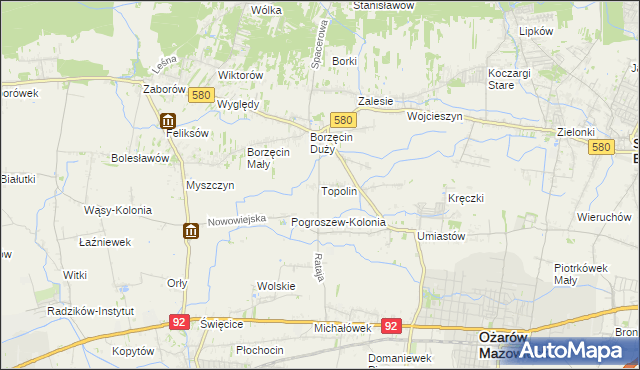 mapa Topolin gmina Stare Babice, Topolin gmina Stare Babice na mapie Targeo