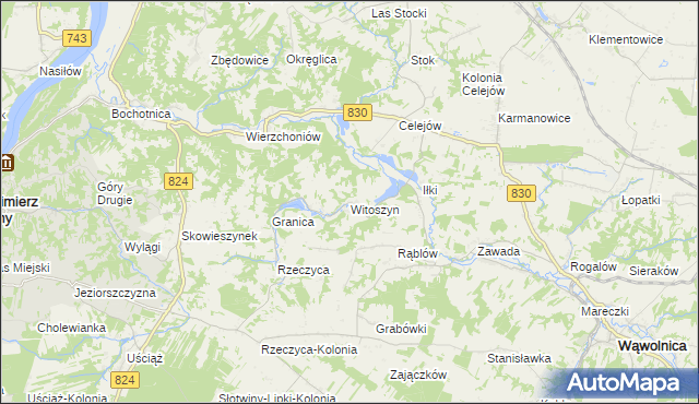 mapa Witoszyn gmina Kazimierz Dolny, Witoszyn gmina Kazimierz Dolny na mapie Targeo