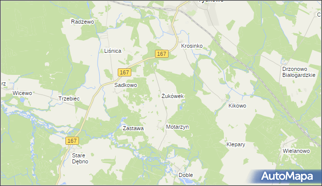 mapa Żukówek gmina Tychowo, Żukówek gmina Tychowo na mapie Targeo